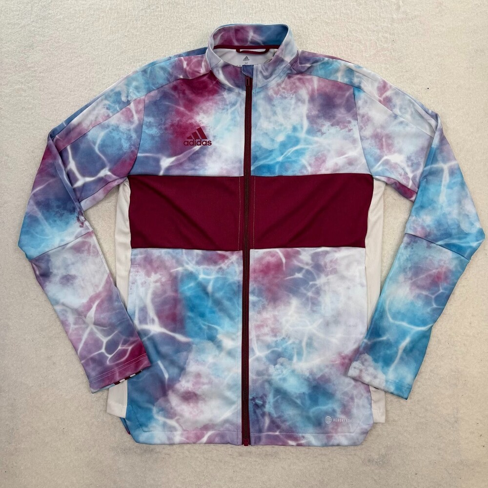 NWT adidas Men's Tiro Track Jacket Maroon Marble Tie Dye Three Stripe Size M - Picture 2 of 7